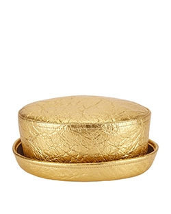 Chanel Boater Hat, Leather/Felt, Gold, S